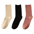3 Pairs Ribbed Cotton Socks for Women
