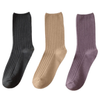 3 Pairs Ribbed Cotton Socks for Women