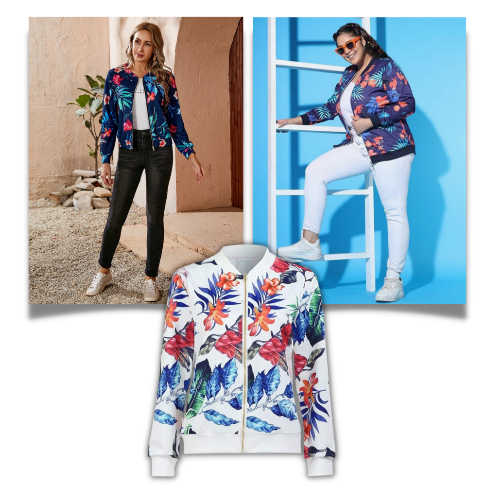 Long Sleeve Flower Bomber Jacket