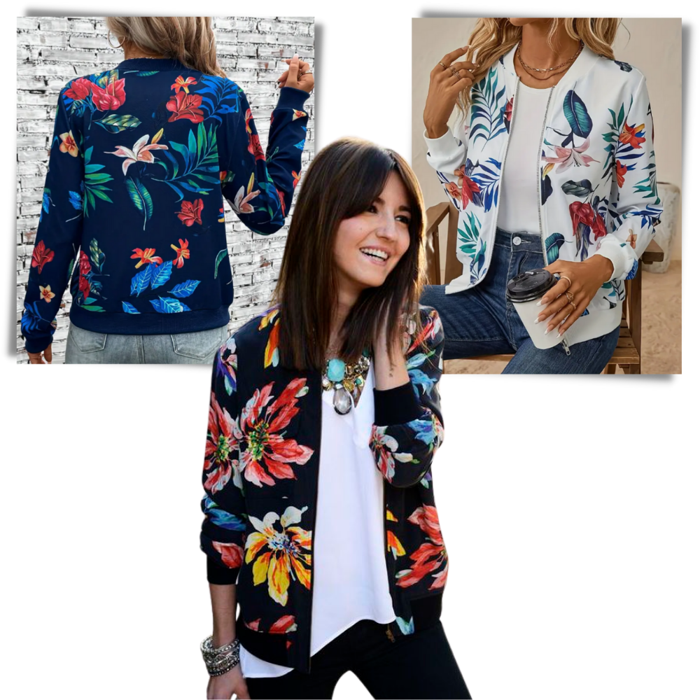 Long Sleeve Flower Bomber Jacket