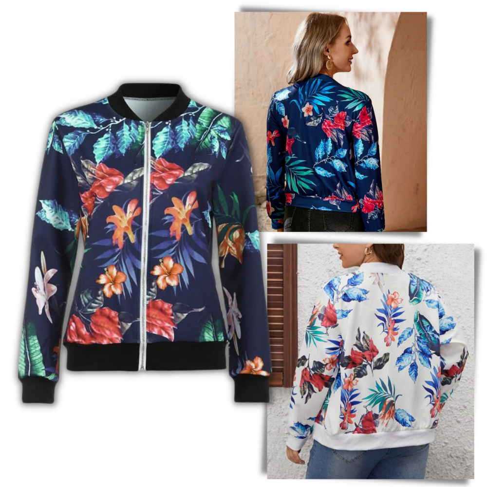 Long Sleeve Flower Bomber Jacket