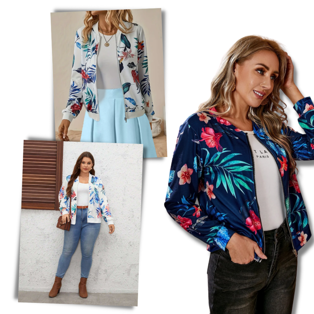 Long Sleeve Flower Bomber Jacket