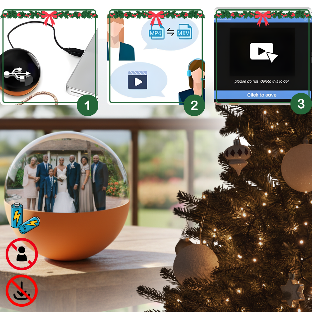 Boule de Noël avec souvenirs photo et vidéo personnalisés