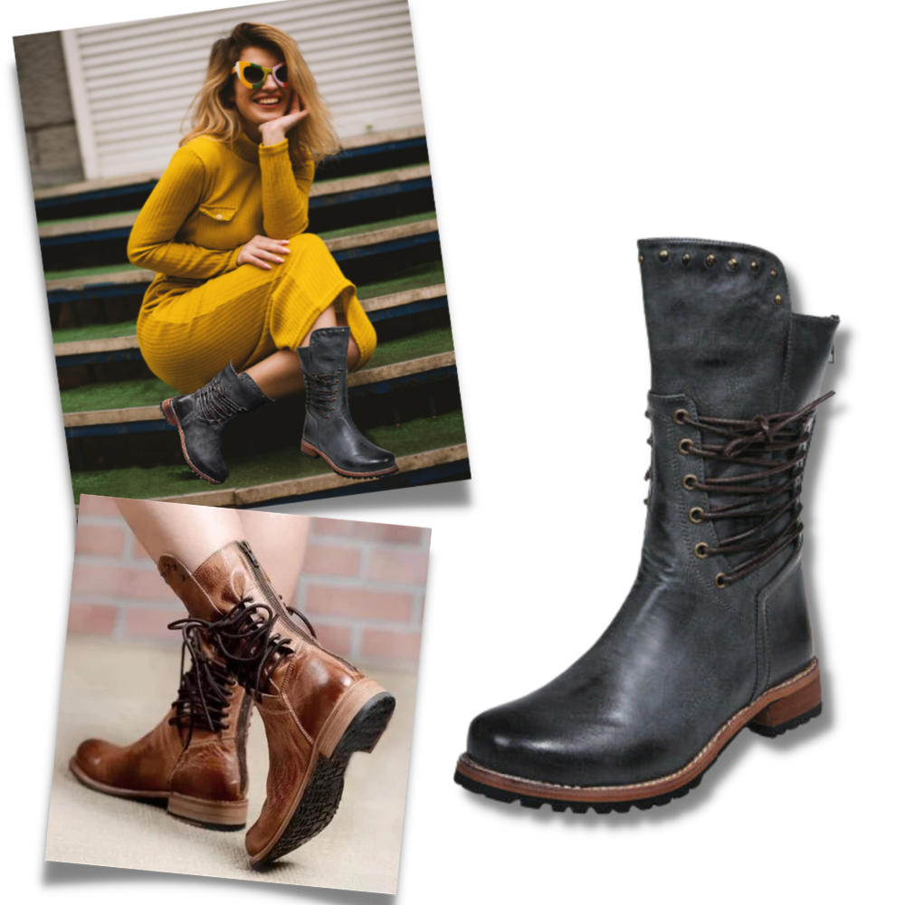Bottines vintage en cuir PU