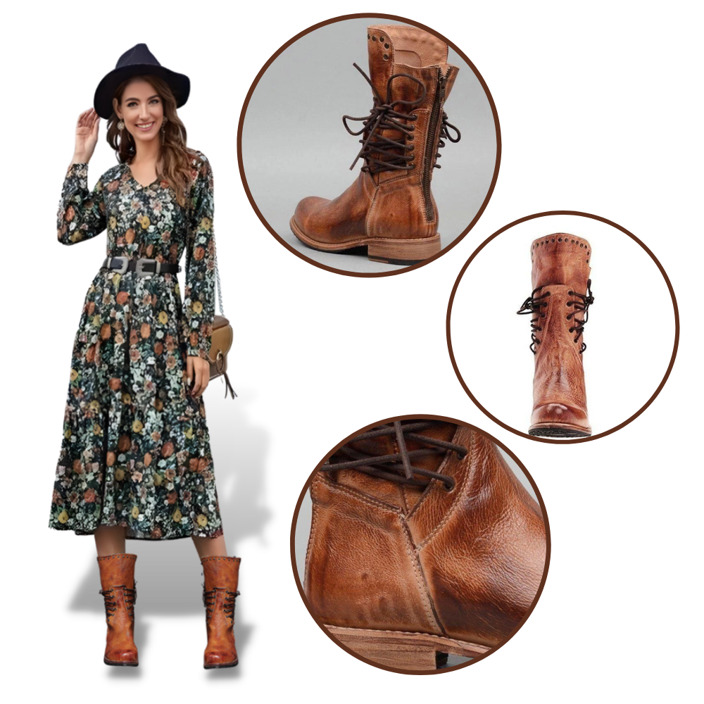 Bottines vintage en cuir PU