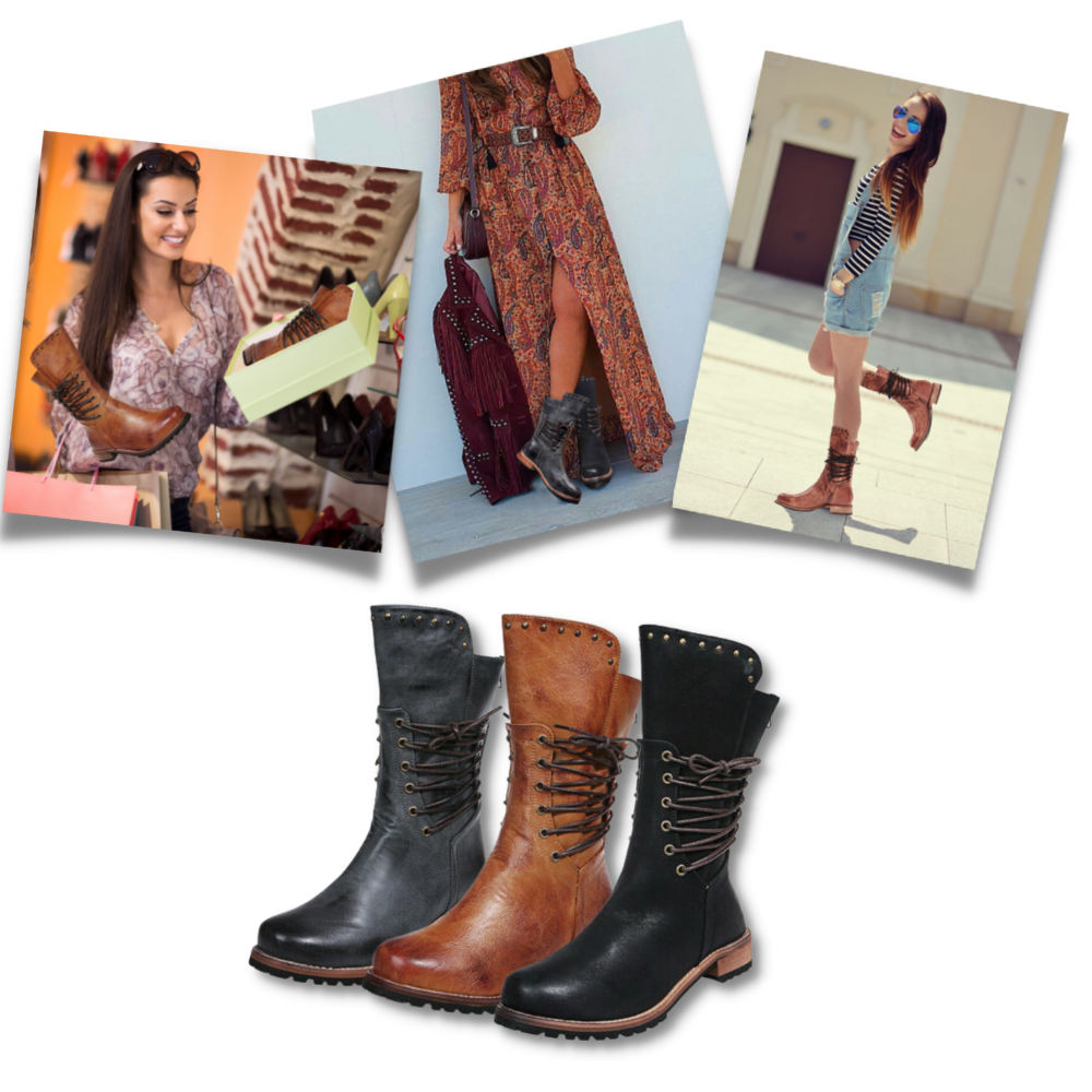 Bottines vintage en cuir PU