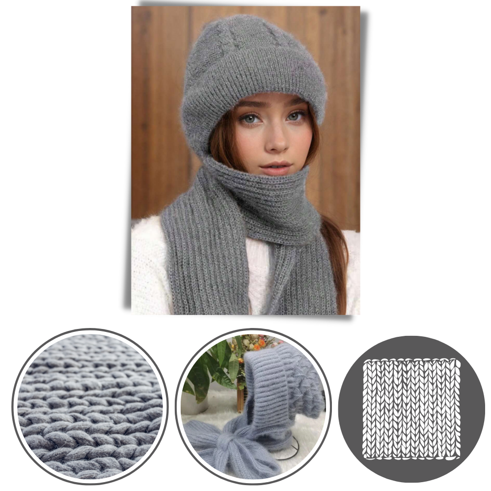 Bonnet à capuche en tricot coupe-vent avec écharpe et protège-oreilles