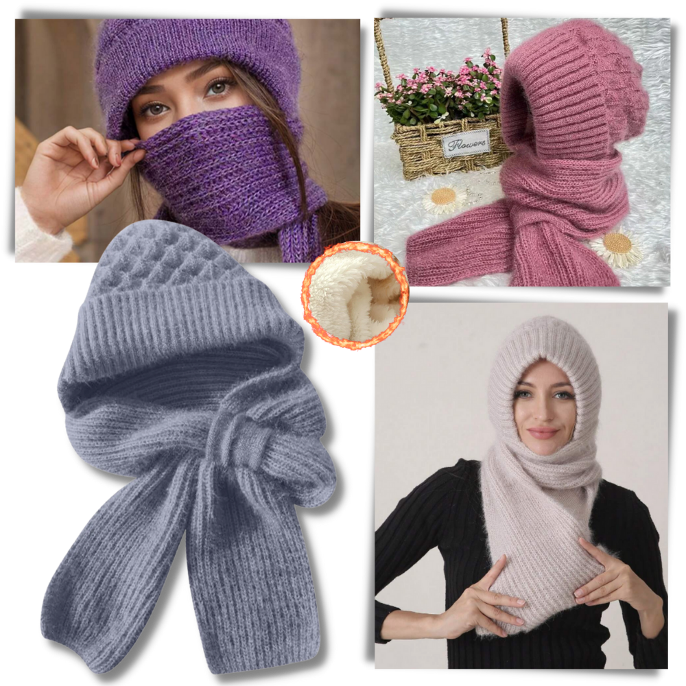 Bonnet à capuche en tricot coupe-vent avec écharpe et protège-oreilles